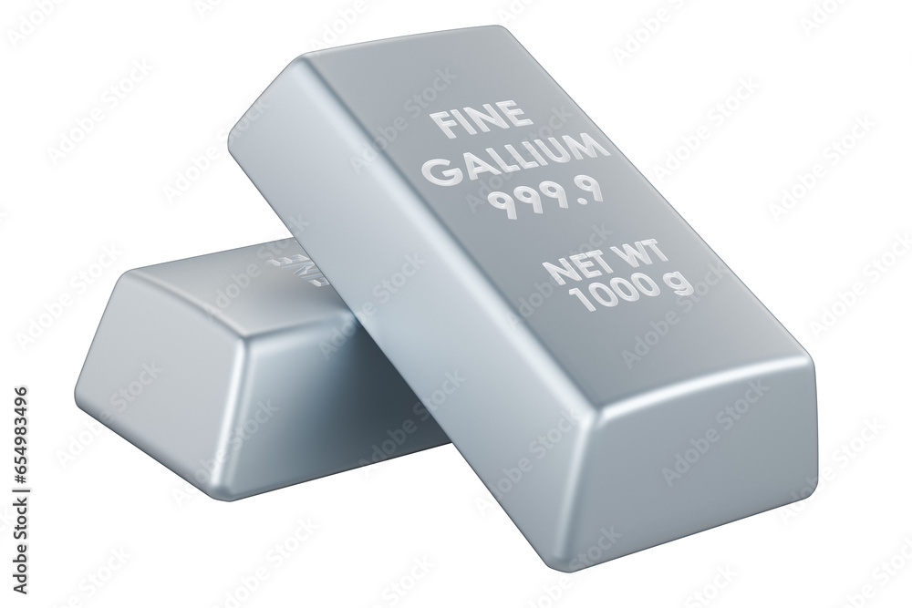 Poster gallium ingots, gallium bars. 3d rendering isolated on transparent background