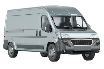 Naklejka premium Commercial delivery van, silver color. 3D rendering isolated on transparent background