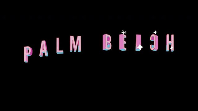 Bright letters jump merrily in the inscription PALM BEACH Town of. Retro. Alpha channel black. Looped from frame 120 to 240, Alpha BW at the end