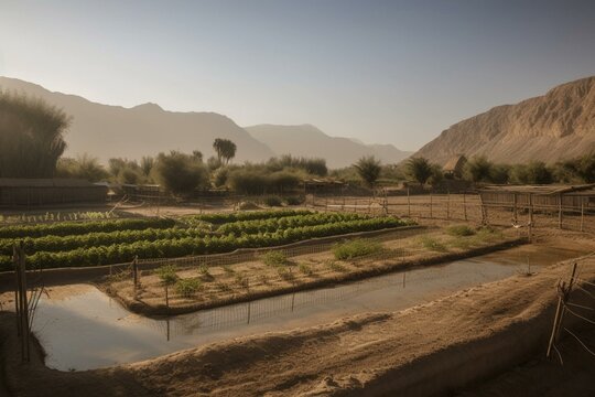 Scenic pictures showcasing farms and deserts amidst different natural environments. Generative AI