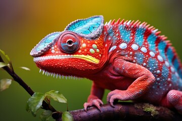A vibrant chameleon lizard up close. Generative AI