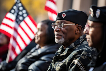 Veterans Day ceremony, where military veterans are recognized and celebrated for their selfless service and sacrifices to their nation - obrazy, fototapety, plakaty