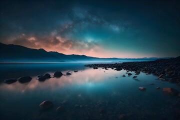 sunset over the lake, a serene view of a calm lake