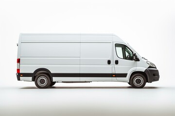 A tall cargo van for deliveries against a white backdrop. Generative AI