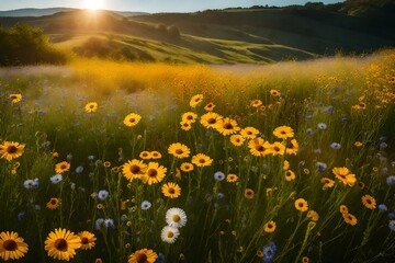 a picturesque field filled with a variety of wildflowers - AI Generative