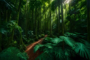 Naklejka premium A vibrant and lush jungle during the peak of summer - AI Generative