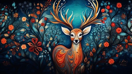 An exquisite mandala artistry celebrating the vibrant grace of a prancing deer amidst a sea of intricate designs - obrazy, fototapety, plakaty