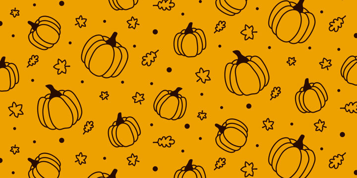 Pumpkin Harvest Halloween Autumn Holiday Pattern Seamless Repeat Set Background Wallpaper Wrap Textile Texture Clothing Banner Design Flyer Magazin Leaves Falling Leaf Fall Yellow Market October Cover