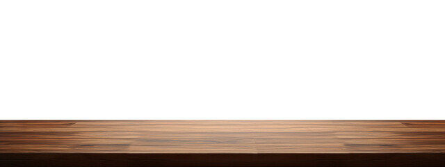 Isolated empty massive wooden table for product placement with transparent background, frontal view. - obrazy, fototapety, plakaty