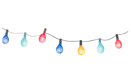 Watercolor string of Christmas lights isolated on transparent background. Generative ai