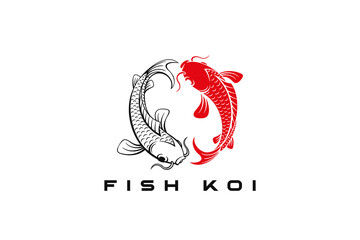 Koi Fish Logo Yin Yang style design vector template. Seafood Asian Luxury Logotype concept icon - 654996467