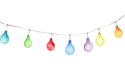 Watercolor string of Christmas lights isolated on transparent background. Generative ai