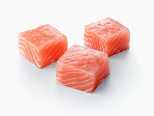 Three Pieces Of Slices of Salmon on a white background