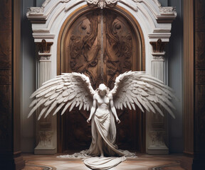 Fallen angel statue / sculpture: angel who rebelled against God and was cast out of heaven - obrazy, fototapety, plakaty