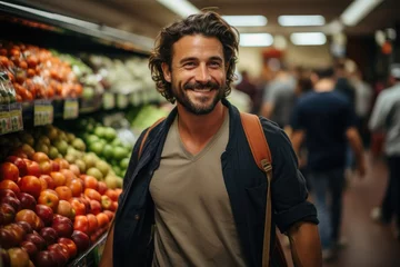 Foto op Canvas Fresh Choices: Exploring the Produce Section with a Man in the Grocery Store © furyon