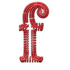 Symbol of small red spheres. letter f