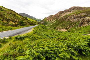 Sychnant Pass in North Wales, near Conwy, high road. - 654998214