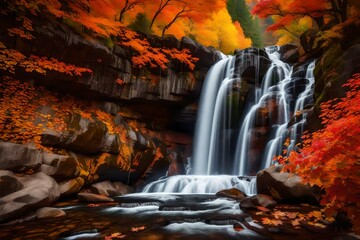 a waterfall surrounded by the vibrant colors of autumn foliage - AI Generative