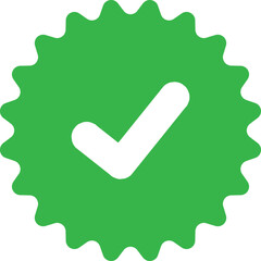 Green check mark icon. Check mark badge icon.
