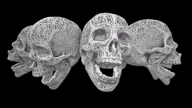 White Structured Skulls spinning around with transparent (alpha) background