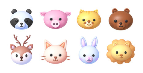 Animals 3d character design collection. Set of animal faces, face emojis, stickers, emoticons. 3d cartoon vector icon. Vector graphic illustration © Ivan