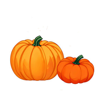 simple orange pumpkin in watercolor isolated on transparent background