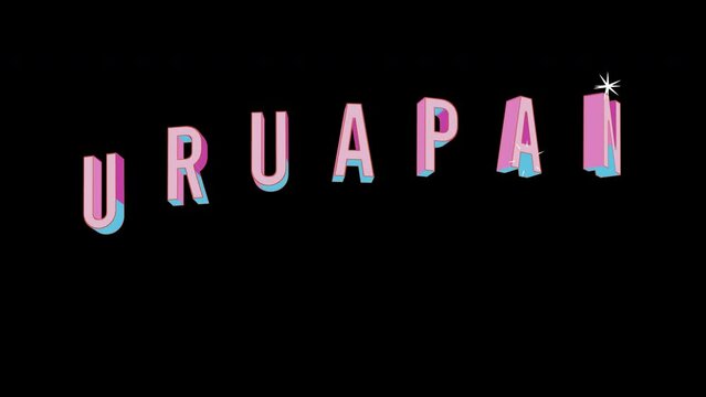 Bright letters jump merrily in the inscription URUAPAN city. Retro. Alpha channel black. Looped from frame 120 to 240, Alpha BW at the end