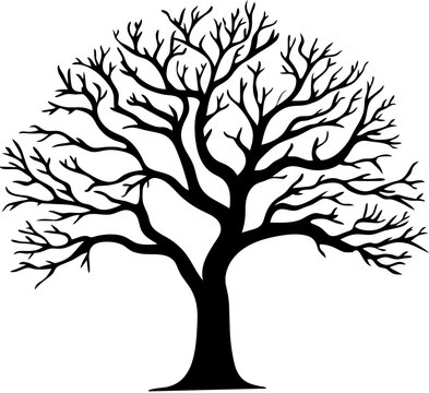 Black tree silhouette isolated on white background, vector