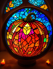 pumpkin in a stained glass window