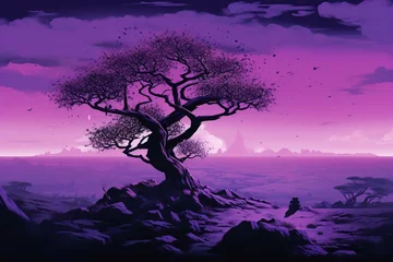 Foto op Aluminium Purple landscape with tree. Generative AI © Grayson