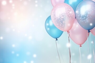 A festive arrangement of brightly colored balloons contrasted against a cool blue backdrop.