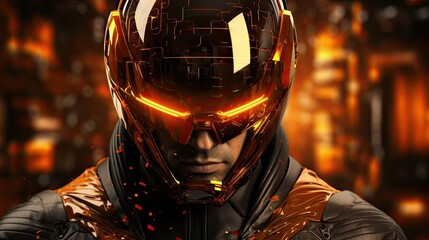 Soldier in futuristic suit, helmet gleaming with the promise of thrilling adventures yet to come.