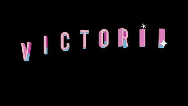 Bright letters jump merrily in the inscription VICTORIA city. Retro. Alpha channel black. Looped from frame 120 to 240, Alpha BW at the end