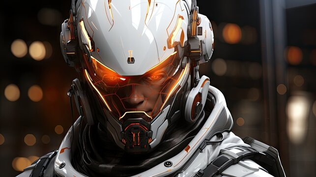 Soldier in futuristic suit, helmet gleaming with the promise of thrilling adventures yet to come.