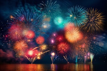 Colorful fireworks blend together in a vibrant display. Generative AI