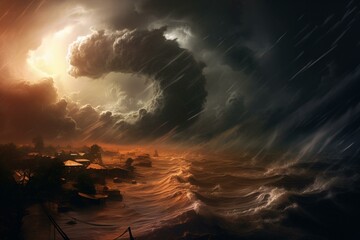 Intense ocean storms spawn tornadoes. Climate change alters weather patterns. Generative AI - obrazy, fototapety, plakaty