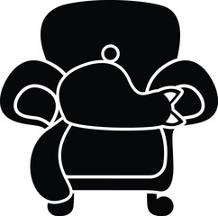 Cartoon Black and White Illustration Vector Of A Cat Sleeping on an Arm Chair