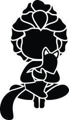 Cartoon Black and White Illustration Vector Of A Woman Sitting with a Kitty Cat on Her Lap