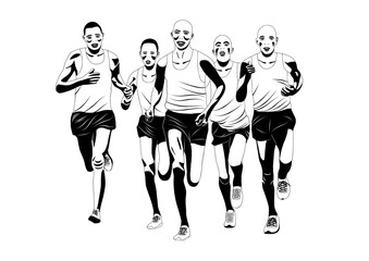 男子マラソンモノトーンイラスト