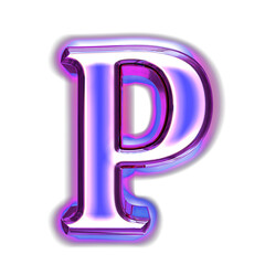 Blue symbol in a purple frame with glow. letter p - obrazy, fototapety, plakaty