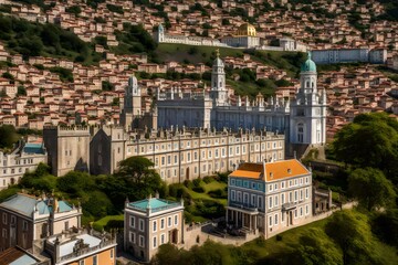 Fototapeta premium In the picture we see a city surrounded by high stone walls - AI Generative