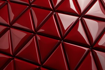 Glossy crimson triangular tiles in 3D render with advanced blocks. Generative AI