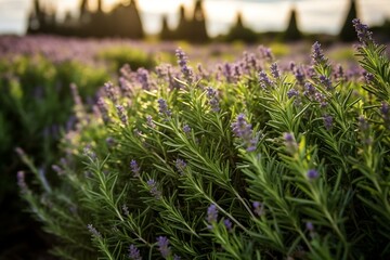 Naklejka premium Close-up of a thriving rosemary field. Generative AI
