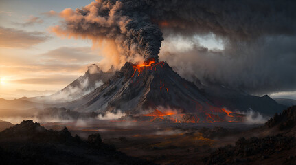 exploding erupting active volcano - obrazy, fototapety, plakaty