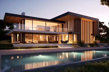 Exterior rendering of a contemporary residence. Generative AI
