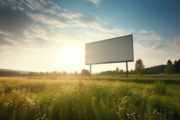 Empty billboard on summer roadside landscape. Generative AI - obrazy, fototapety, plakaty