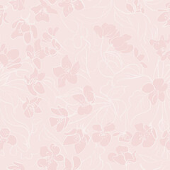 Hand drawn seamless pattern. Spring apple blossom flowers and leaves. Surface for textile, wallpaper, gift wrapping paper, decoration, card, print, wedding invitation, background.