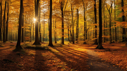 Autumn forest in the morning