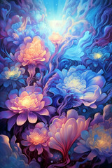 Beautiful fantasy flowers. Fantasy floral background. Digital painting. 