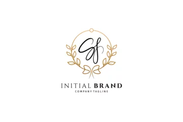 Fotobehang Initial letters S and J, SJ, JS, letter logos with circle frames decorated with gold plants, suitable for emblem text or letters for the fashion, beauty and jewelry industry, wedding invitations © Faiqotur